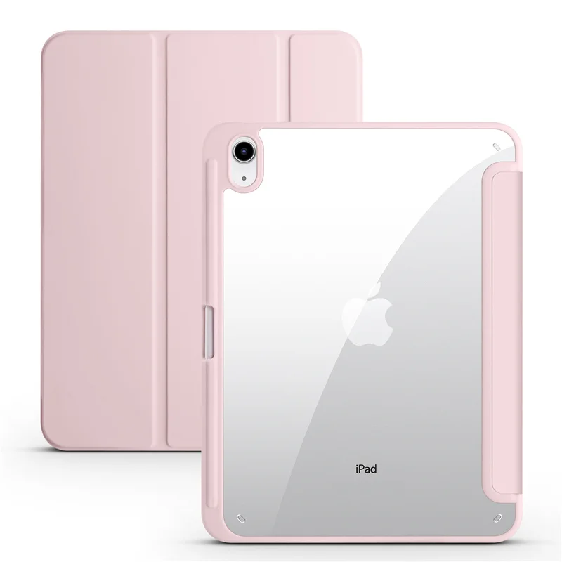 For iPad 10th Gen Case with Pen Holder Trifold Acrylic Clear Back