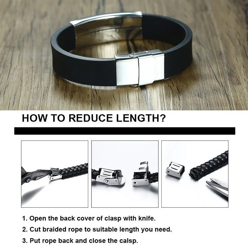 Vnox Custom TO HUSBAND Bracelets for Men Black Silicone Wrist Band with Stainless Steel Tag Valentine\'s Day Gift for Him