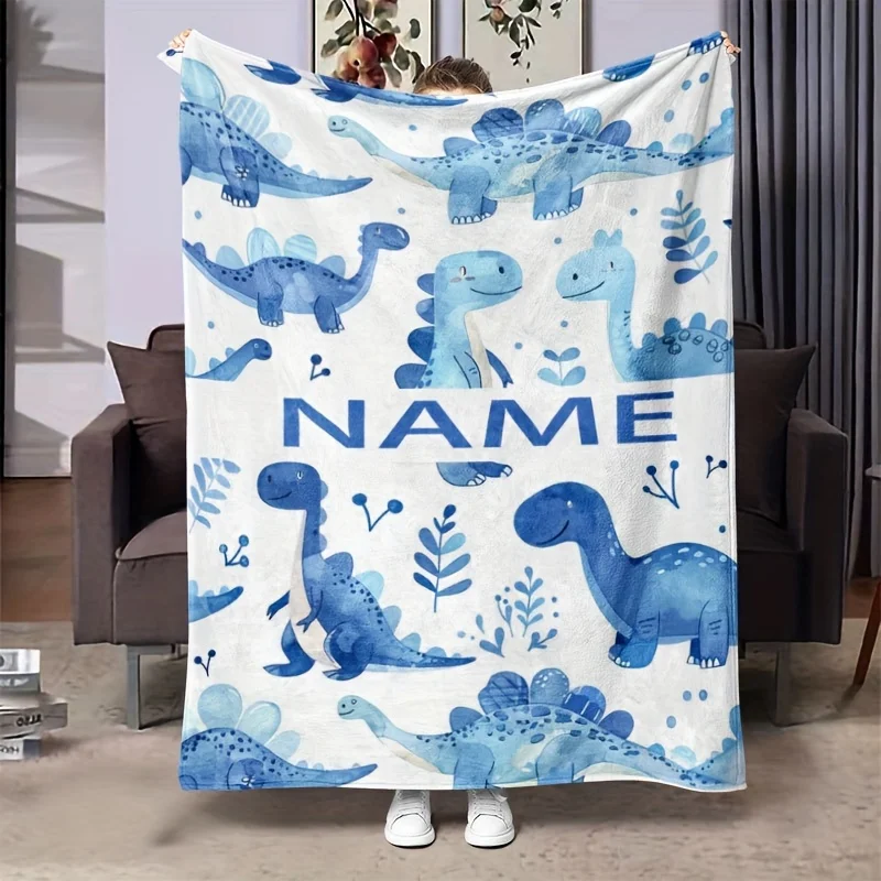 Personalisierte Dinosaurier-Fleecedecke: moderner Stil, geeignet für alle Jahreszeiten, aus 100_Polyesterfaser, mit einem Gewicht von 200 bis 250