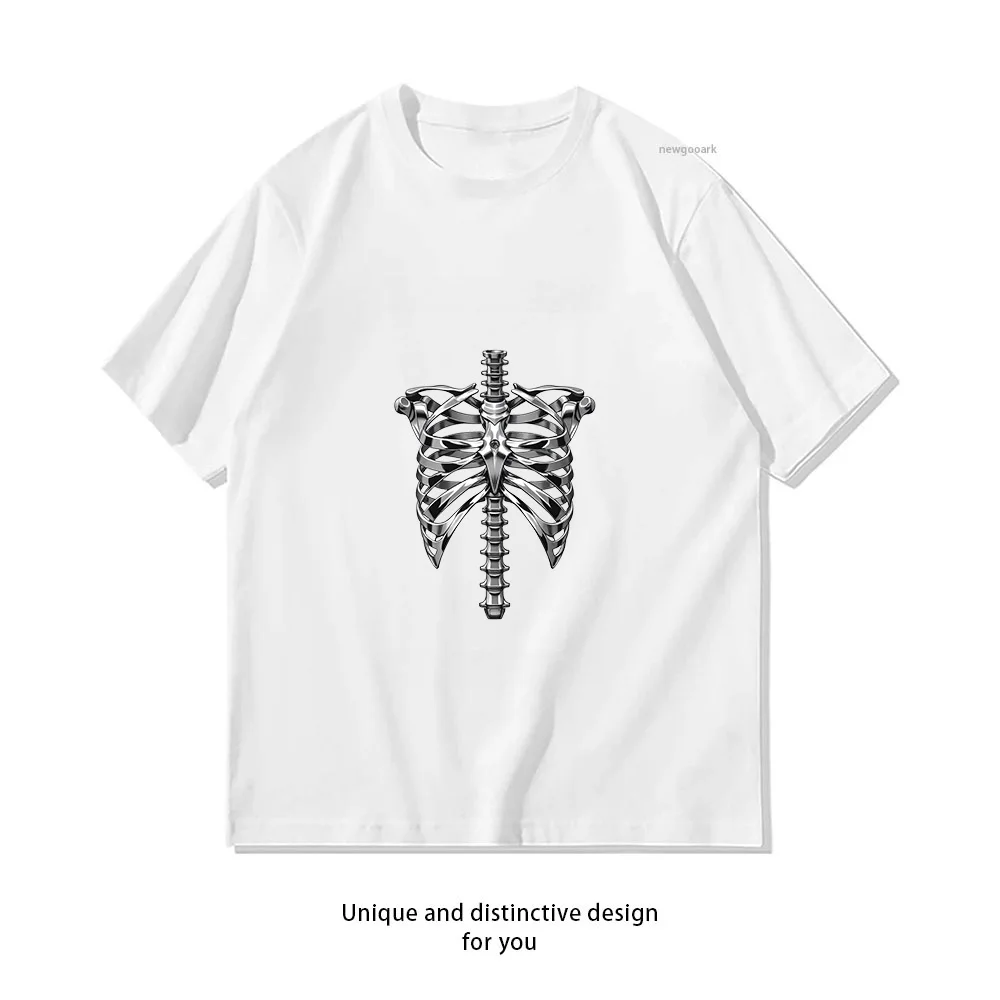 Metal Skeleton Rib Cage Design  Casual Cotton Short Sleeve Tee for Men Women