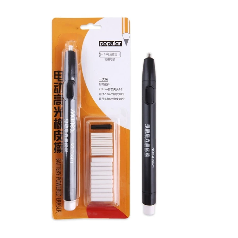 Double Ended Eraser Pen AAA Battery Operated Automatic Erasing Rechargeable with 20Pcs Refills Diameter 2.3mm 4.8mm K1KF