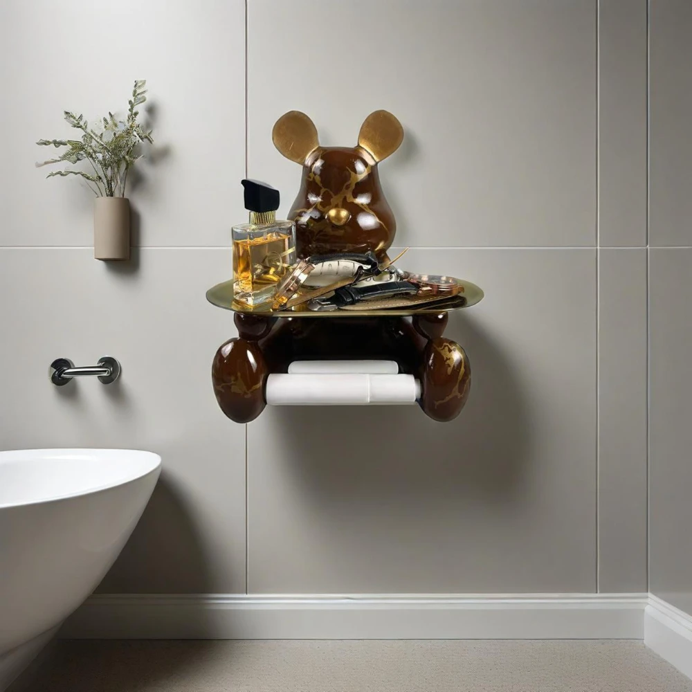 

Creative Brown Teddy Bear Toilet Paper Holder Modern Home Shoe Cabinet Entrance Key Storage Tray High Quality