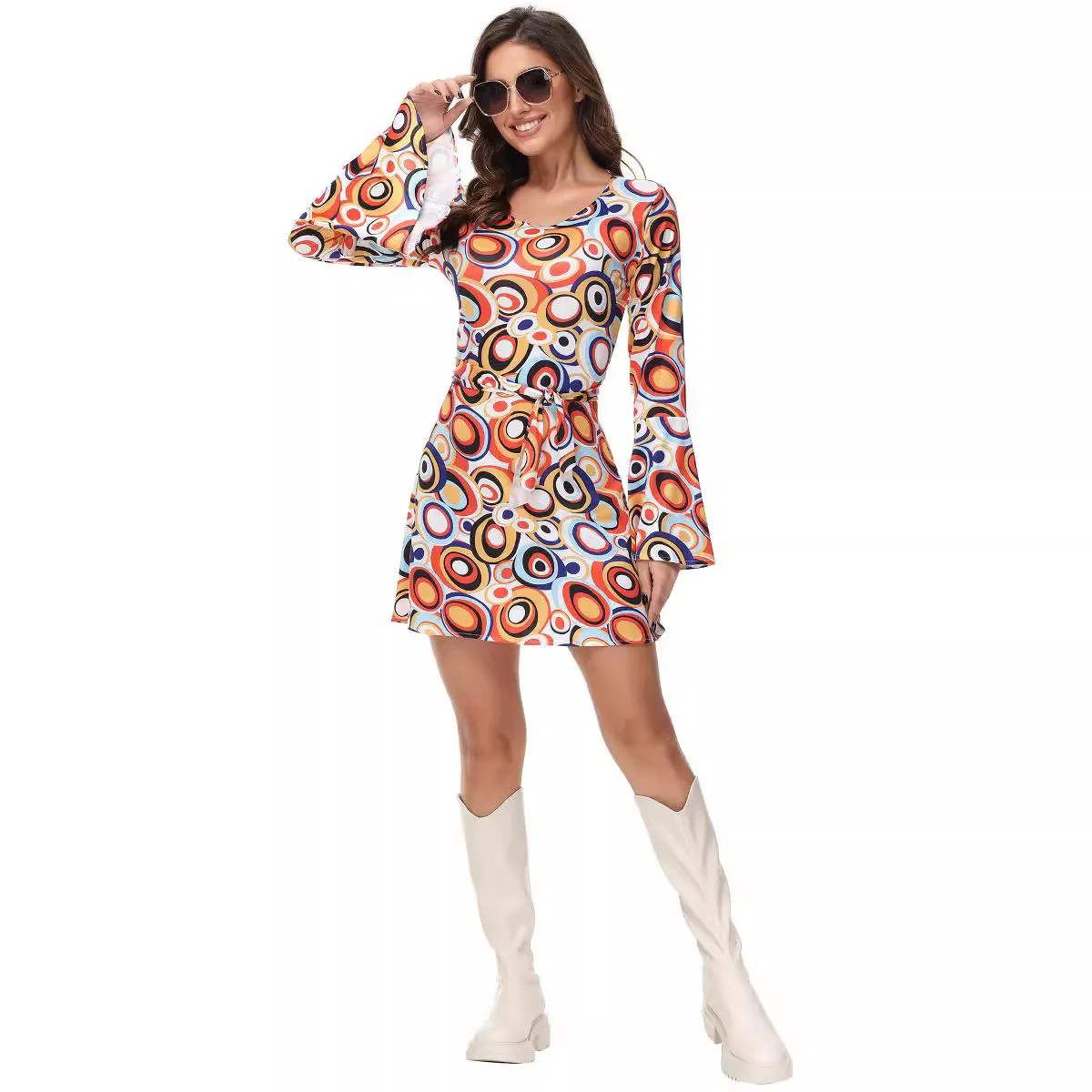 

Новинка 2023 года, комплект одежды для пары в стиле хиппи, Хэллоуин, 70-е годы, одежда в стиле ретро с рисунком, китайское производство, лето