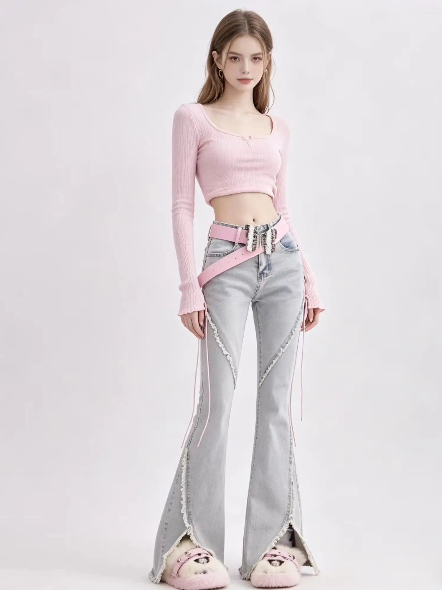 Harajuku Streetwear moda Retro damskie dżinsy z wysokim stanem widelec z szerokimi nogawkami proste spodnie luźny dżins workowate spodnie Y2K — zdjęcie 3