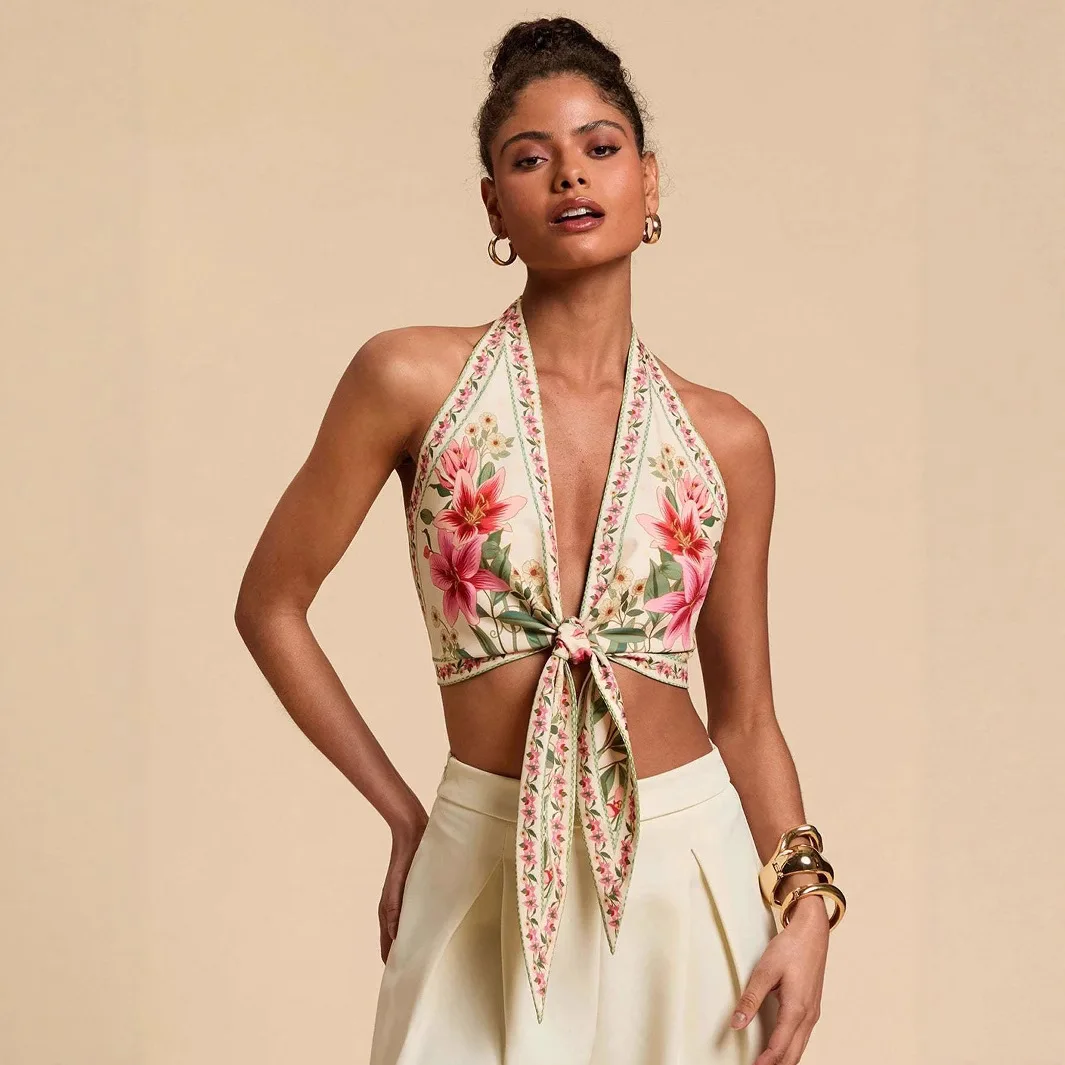 

2026 Summer Women's Backless Printed Cami Tank Top Fashion Casual Cute Back Design