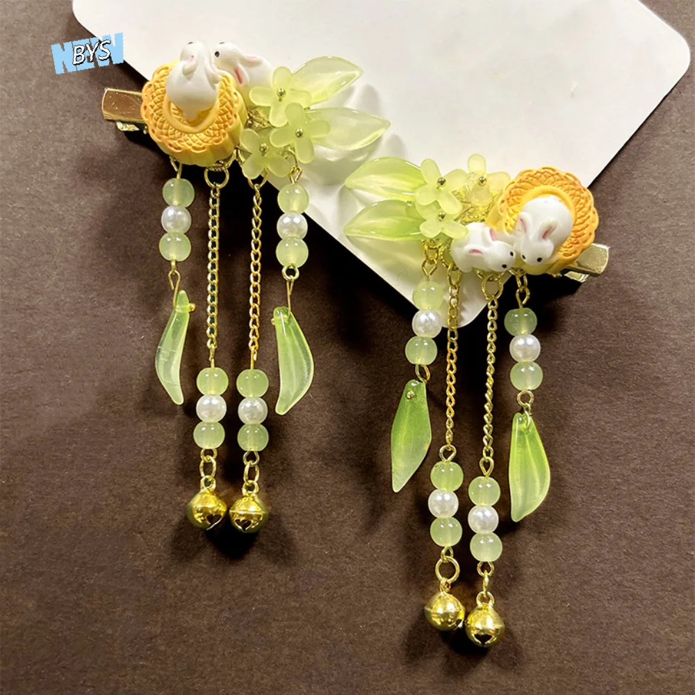 

Rabbit Headdress Mooncake Rabbit Hairpin Sweet Barrettes Osmanthus Flower Hairpin Temperament Funny Cradle Bunny Hair Pin