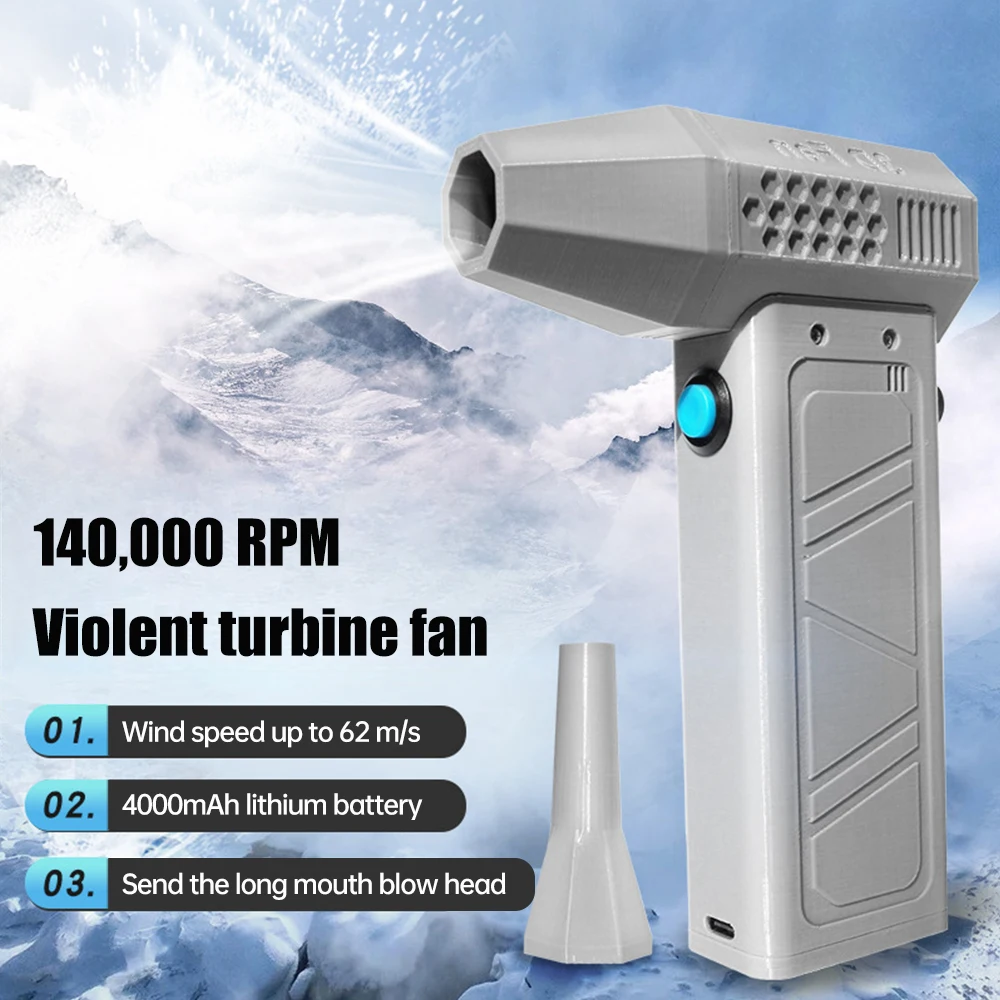 Car Violent Blower Mini Turbo Jet Fan Handheld Brushless Motor 140,000 RPM Wind Speed 62m/s Duct Fans 4000mAh TYPE-C Charging