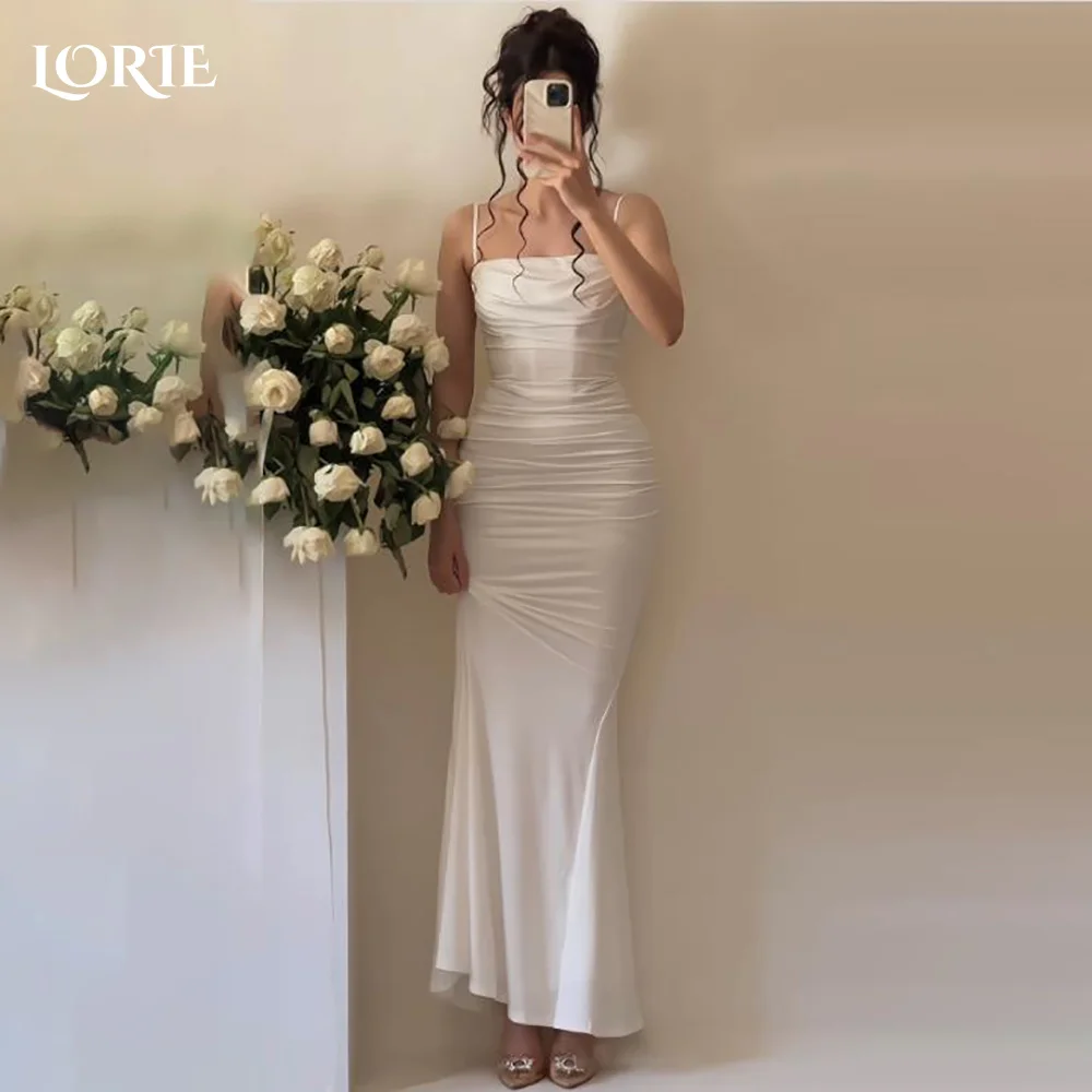 

LORIE Beach Wedding Dresses Spaghetti Straps Pleats Bobycon Mermaid Bride Gown Ruched Bridal Dress vestidos de novia Customized