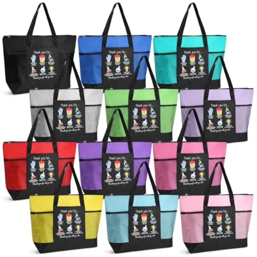 

12 Pcs Tech Gifts Bulk Appreciation Thank You Zipper Tote Bag with Mesh Pocket for oratory Technicians Staff