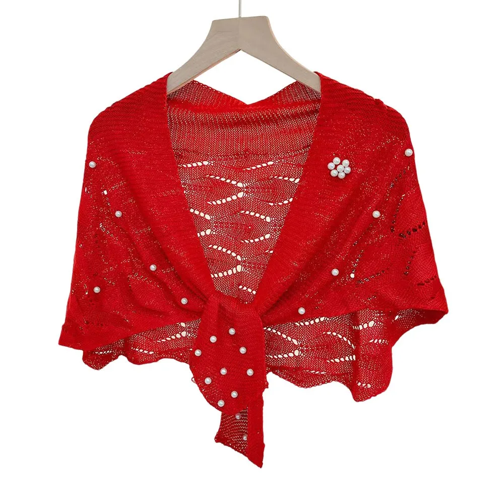 

Women Fashion Summer Knitted Knitted Cardigan Elegant Hollow Design Stylish Shawl Casual Wear Pearl Cardigan Jacket Female Tops