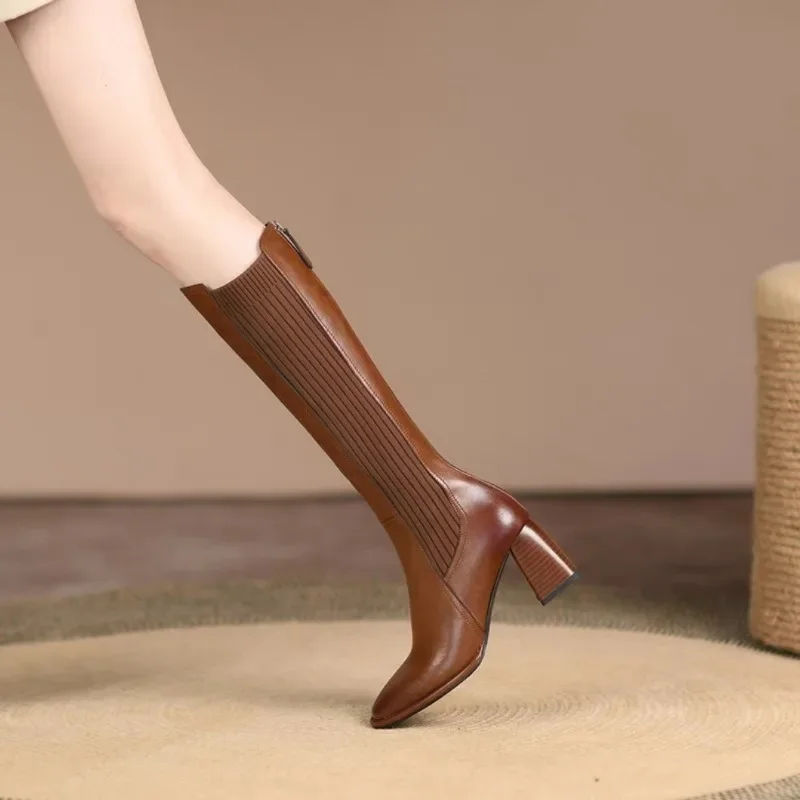 Women Knee Thigh High Sock Boots 2024 Winter New Long Tube Boots for Women Elegant Autumn Brown Black High Heel Elastic Boots