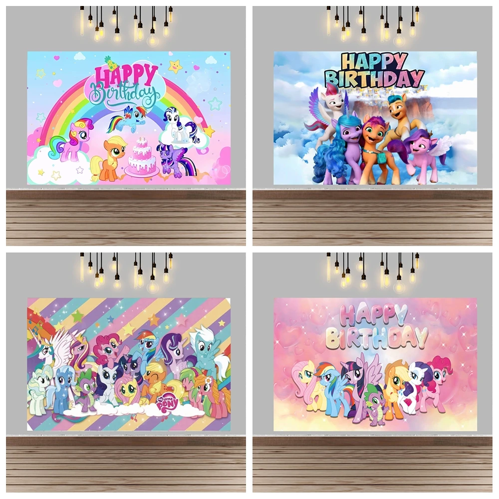 Regenbogen-Einhorn-Wolken-Kuchen Kindergeburtstag Hintergrund Pastellfarbene Equestria Pony Party Fotobox Babyparty Deko Cartoon Banner