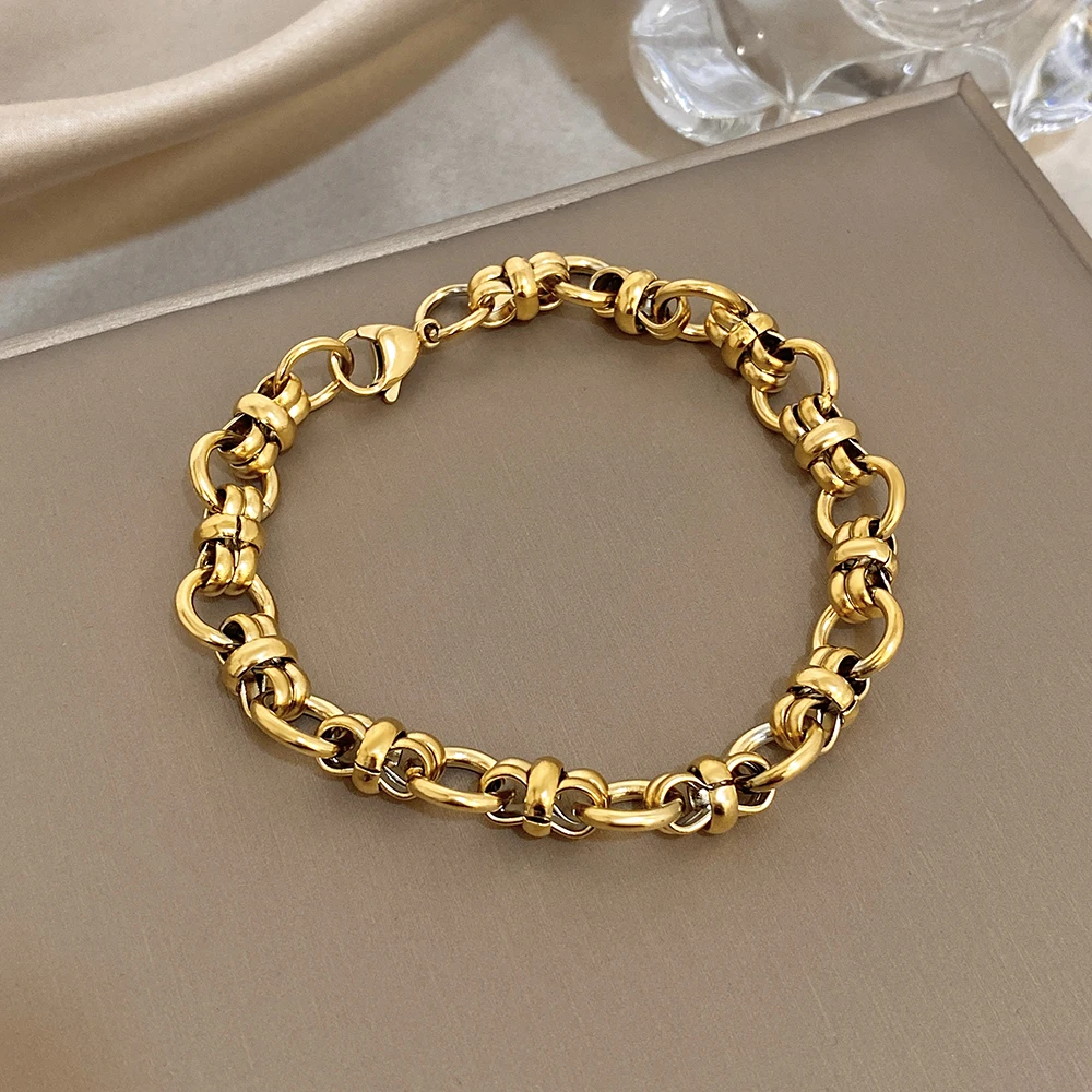 Punk Chunky Golden Thick Chain Bracelet, Stainless Steel Bracelet, Fashion Design Wrist Jewelry