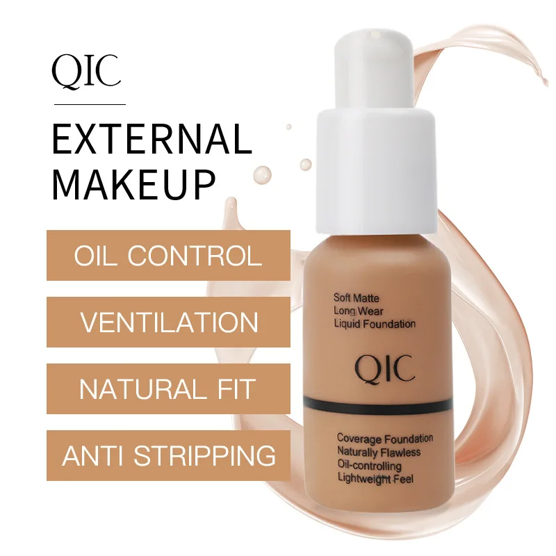 QIC Soft Matte JEWEL LIGHL Liquid Foundation Brightens Moisturizes and Controls Oil Fit Wheat Makeup BB Cream Concealer Cream