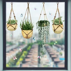 1PC Plant Window Sticker Exquisite PVC Household Self-adhesive Dual-sided Potted Plants Glass Decal Scene Layout Accessory