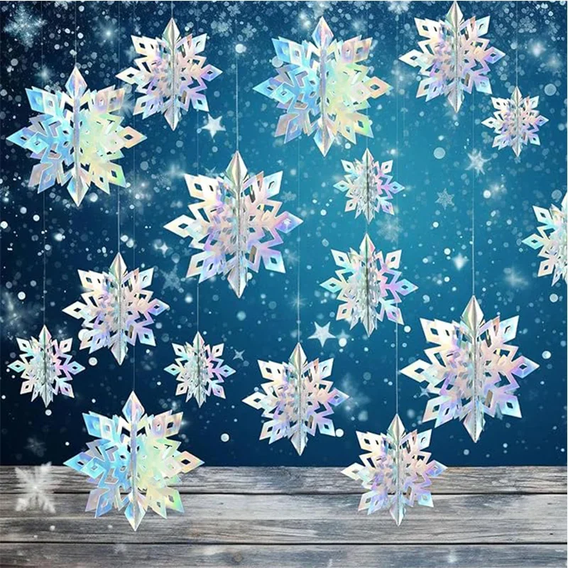6Pcs Paper Christmas Decoration Snowflake Hanging Xmas Tree Pendant Ornaments for New Year 2026 Home Decor Navidad Accessories