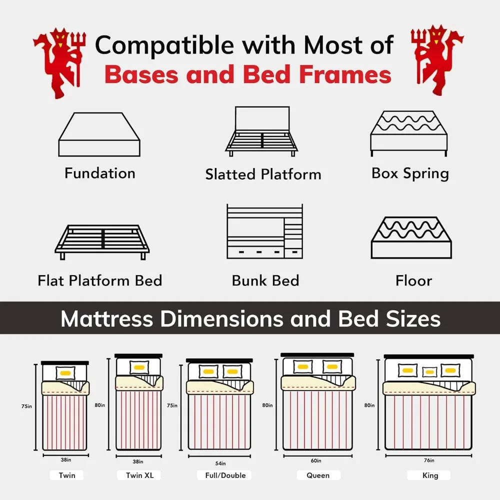 Queen Mattress Bed Mattress, Manchester United 10 Inch Memory Foam Mattress, Cool Sleep & Pressure Relief, Made in USA, White