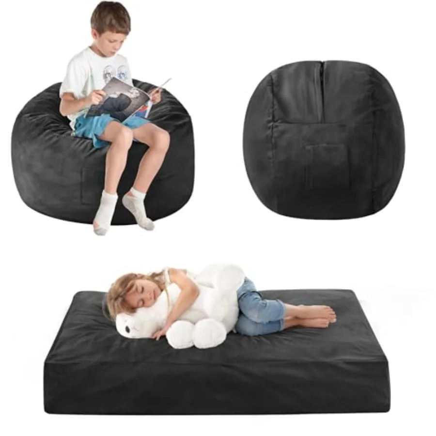 

Bean Bag Chair Bed - Convertible Lazy Chair to Floor Mattress with Filler - Beanbag Chair for Boys and Girls - Floor Couch Sofa
