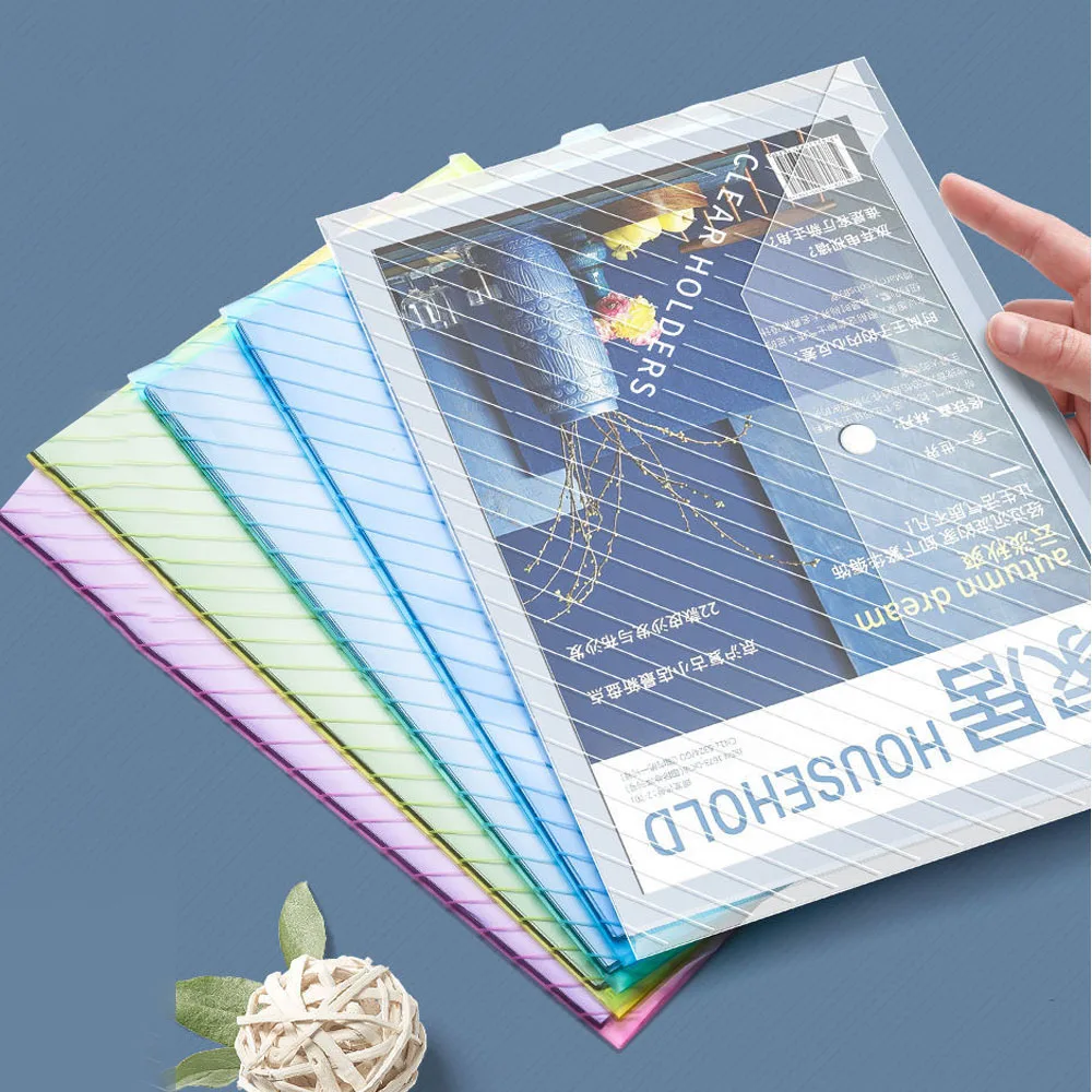 10PCS A4 File Bag Storage Transparent File Bag Learning Office Supplies Snap Buckle File Bag Portable Waterproof Dust Proof