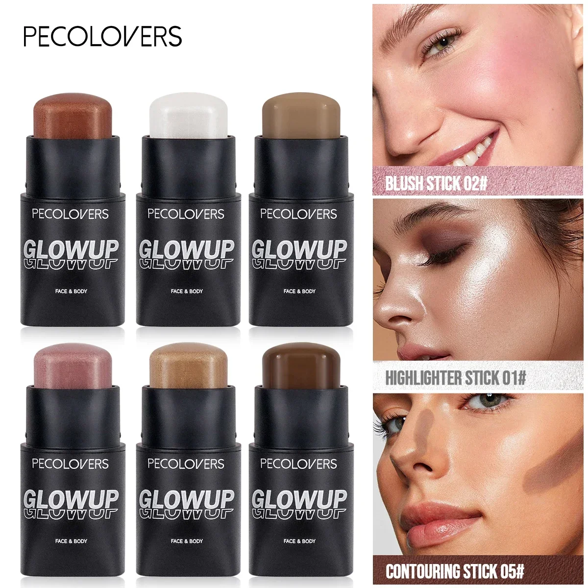 Resaltadores y resaltadores faciales 3D naturales de larga duración, colorete resistente al agua, corrector de contorno iluminador, cosméticos de maquillaje