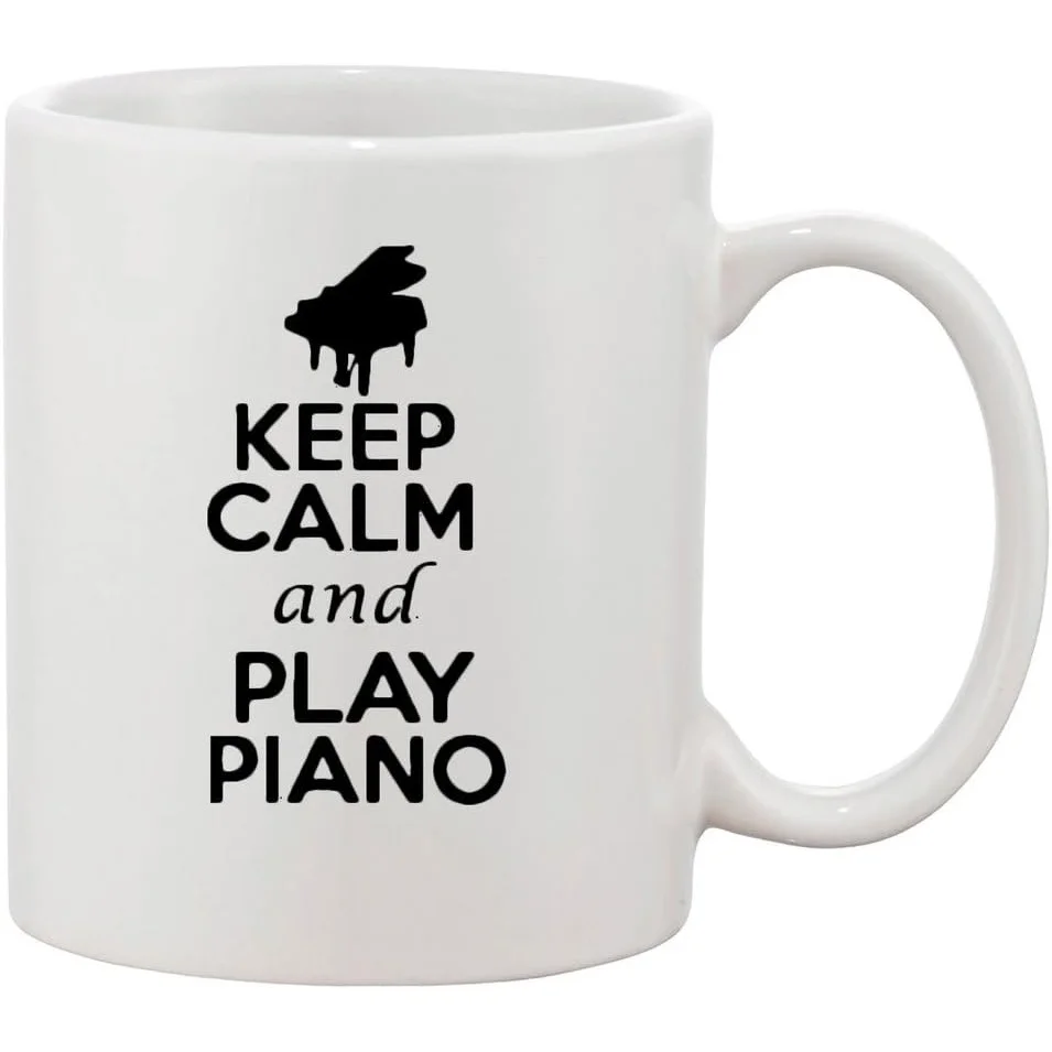 

Best Threads Keep Calm and Play Piano Music Musician Funny Ceramic White Coffee 11oz Mug