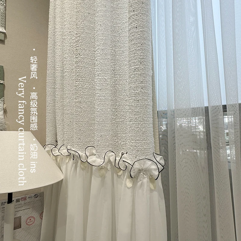 Egyéni Tejszín Fehérítőszer csipkével embroidered ablum Hamis színben tüntet fel Összekapcsol curtains számára Eleven szoba Hálószoba Francia ablum Balkon ablum