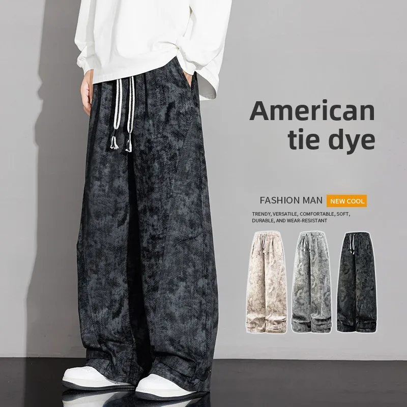 

Winter Corduroy Batik Dyeing Pants Men's Loose-Fit Casual Trousers Sport New Model Heavy Duty Trousers for Autumn/Winter