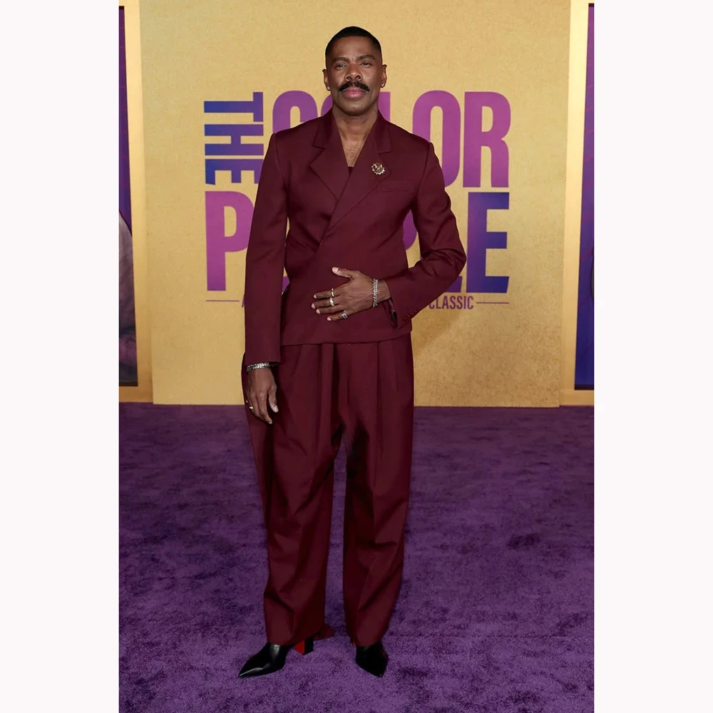 

Customized Burgundy Men's Suits Casual Loose Fashion Two Pieces(Jacket+Pants) Male Banquet Formal Evening Party Set