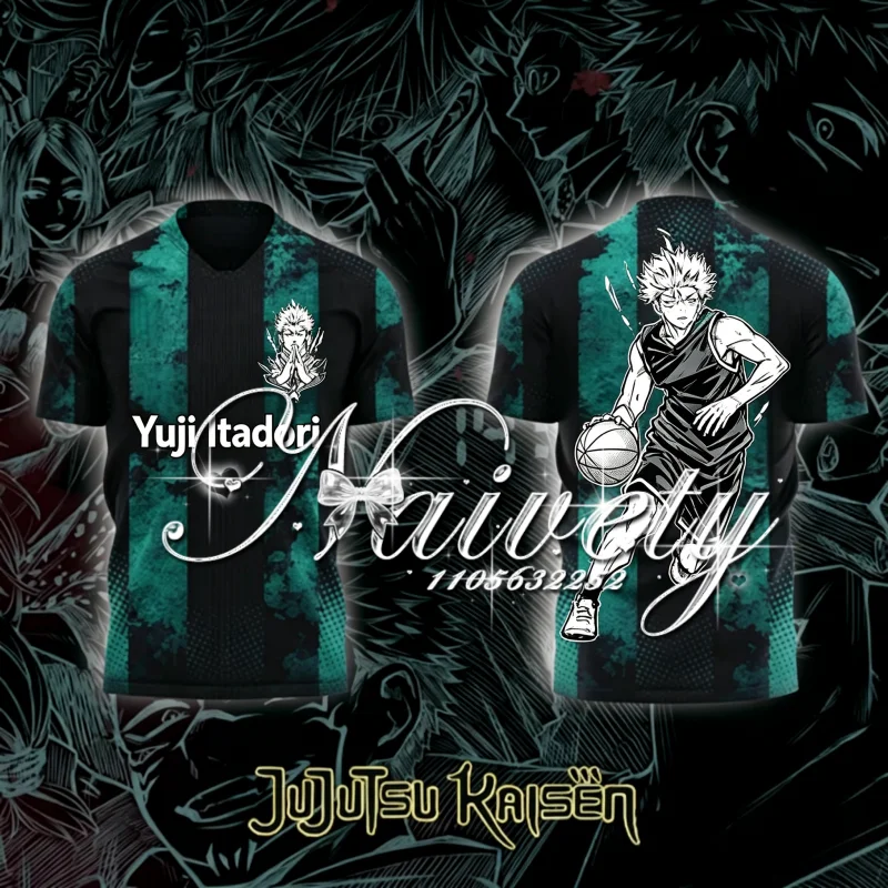 2026 Summer Hot Sale Jujutsu Kaisen Yuji Itadori Basketball Print Quick Dry T-shirt Oversized Unisex Anime Sports Streetwear Tee