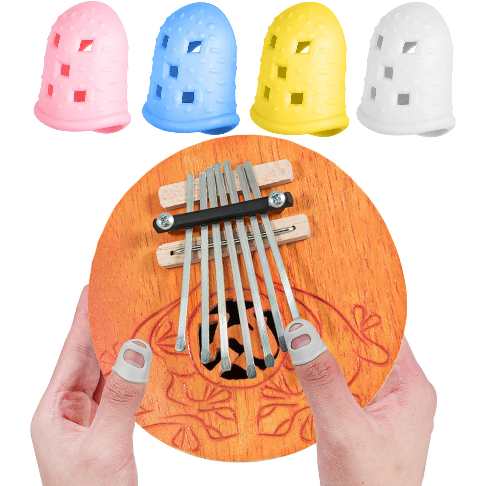 

16 pcs Guitar Fingertip Protector Finger Guards Anti Pain Soft Silicone Blue Pink Yellow White Small Size Musical Instrument