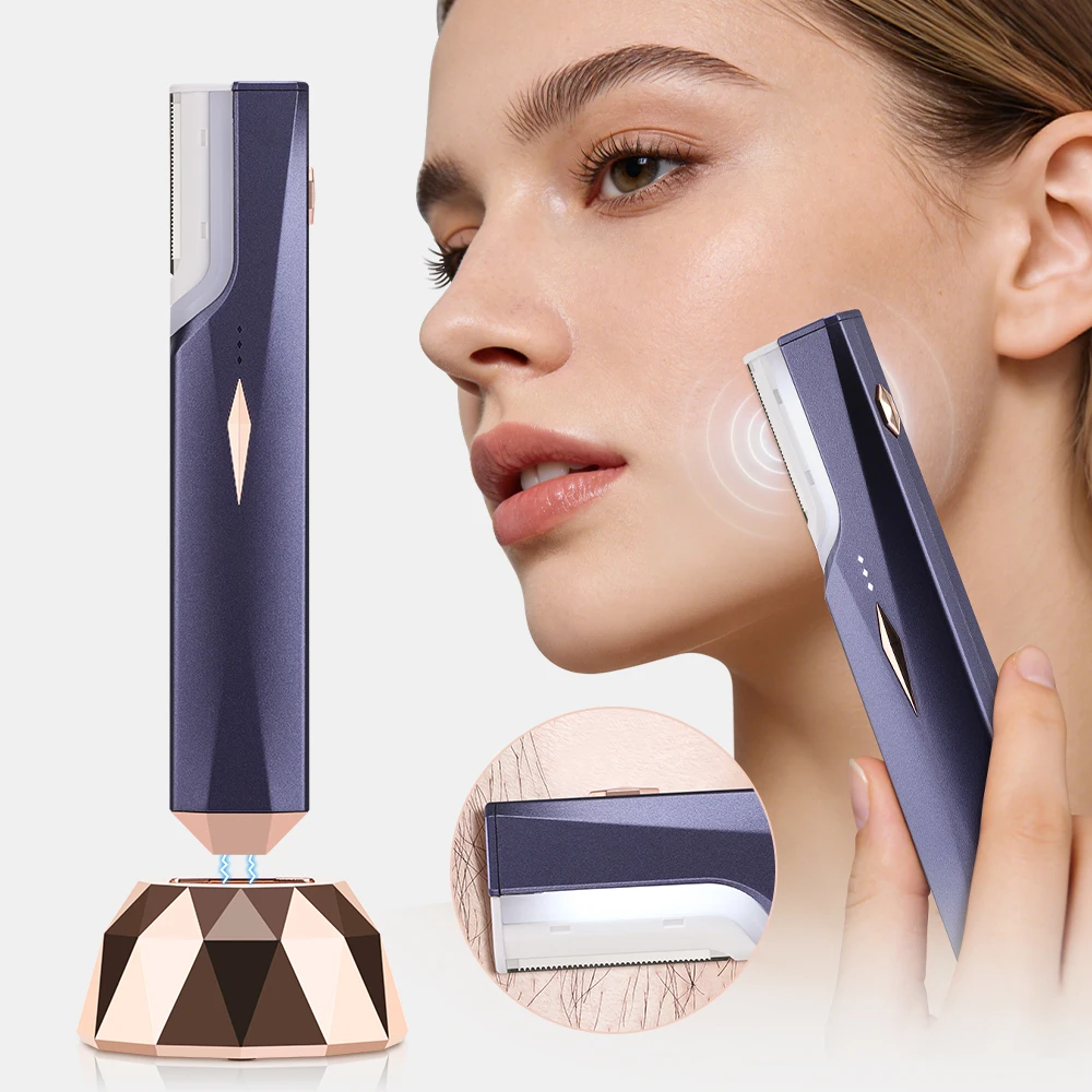 

Electric Women Sonic Dermaplaning Razor Facial Exfoliation Hair Remover LED Face Fuzz Hair Scraper 6 Cutter Head Portable Shaver