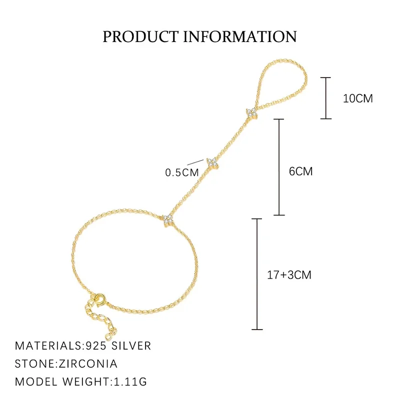 SOFTPIG ريال 925 فضة تألق الزركون البرسيم فنجر سلسلة سوار للنساء بوهيميا غرامة مجوهرات اكسسوارات النبات