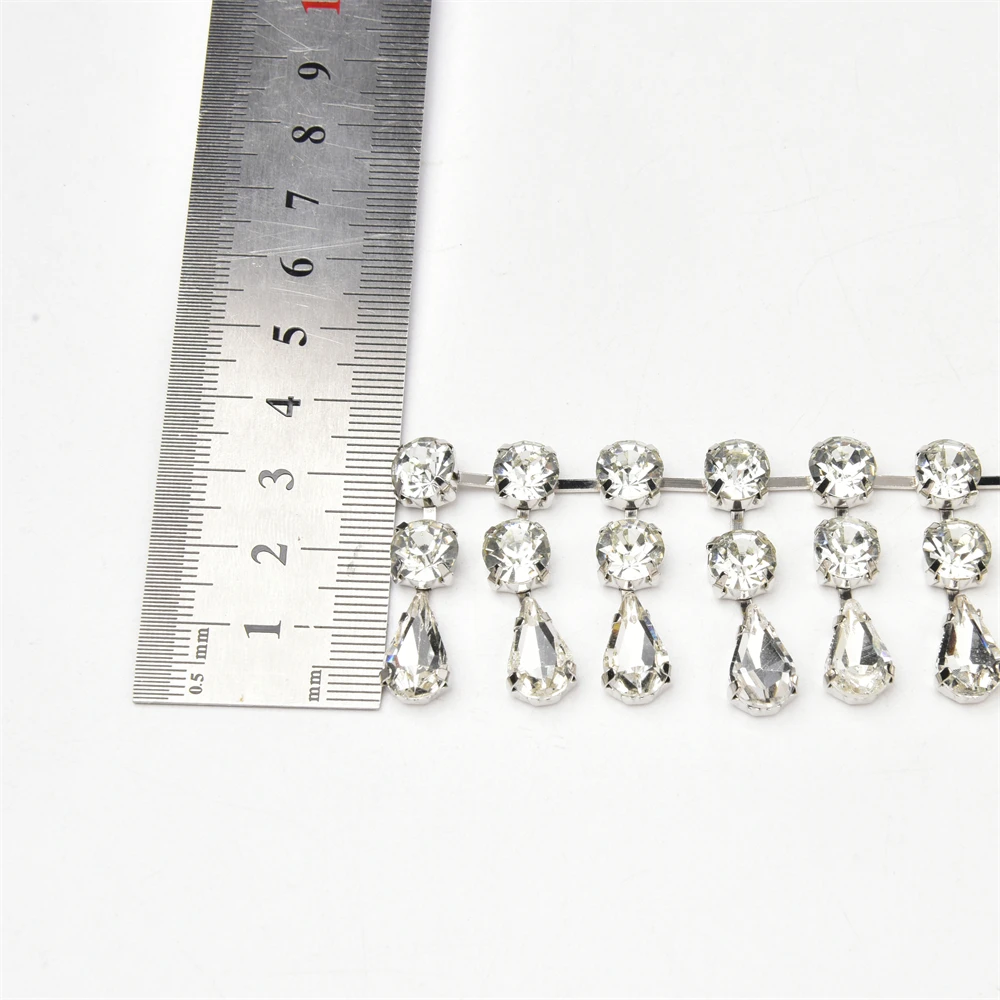 3.4cm Width Fancy Glass Crystal Drop Tassel Trim Decorative Rhinestone Cup Chain For Dress Shoes Diy Jewelry Making Accessories