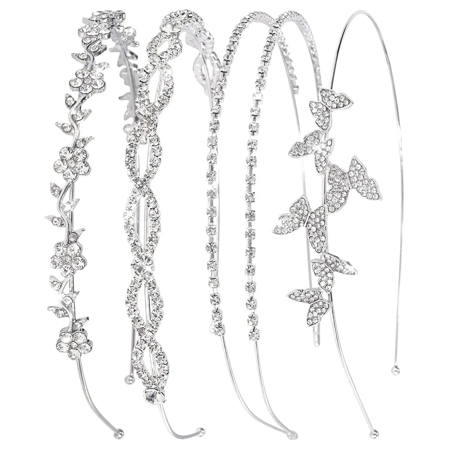 Four Seasons WOMEN\'S Rhinestone Pearl Bridal Hair Accessories Shining Double ThinHeadband Combination Set