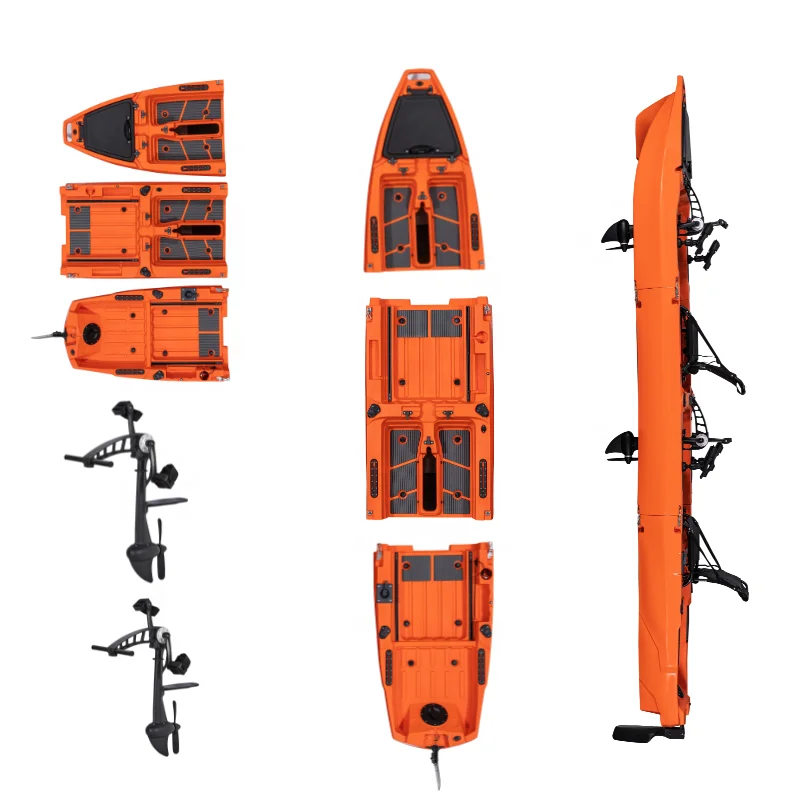 LSF Hull Design HDPE 3-section Tandem Modular Pedal Kayak New For Touring And Lake Fishing 14 FT Plastic Canoe