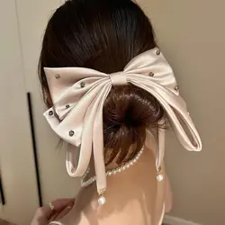 Luxury Crystal Bows Hairpins Long Ribbon Diamond Hair Clips Hairgrip Accessories For Women Girls Styling Ponytail Barrette