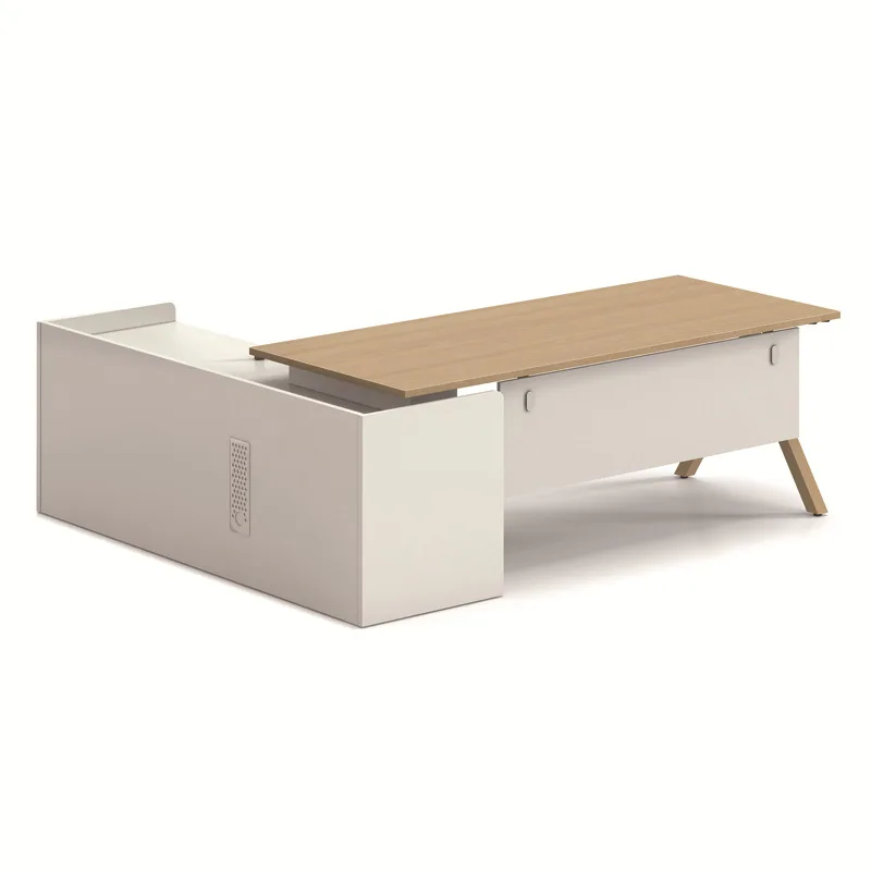 

Office Furniture Large Class Executive Desk Steel Wood Manager Desk with Deputy Side Cabinet Fashion Office Computer