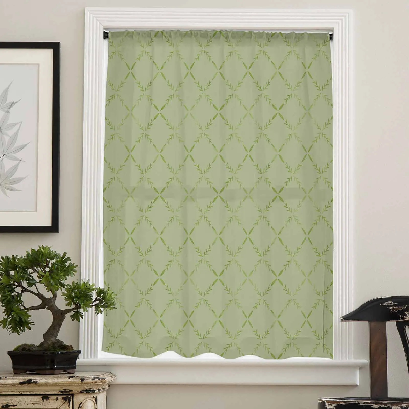 Diamond Grid Texture Sage Green Sheer Curtain Living Room Drapes Home Bedroom Voile Curtain Tulle Window Curtain