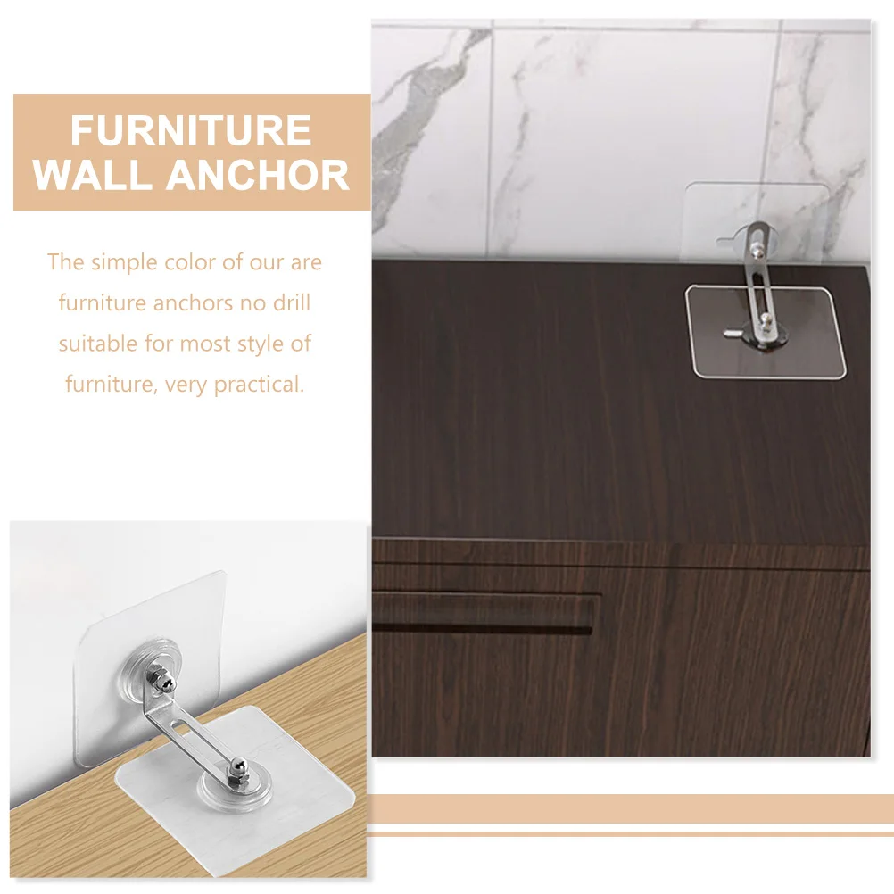 

4pcs Tip Furniture Adhesive Anchors Anchors No Drill Wall Safe Kits Baby Proofing Stainless Steel Fix Cabinet Dresser