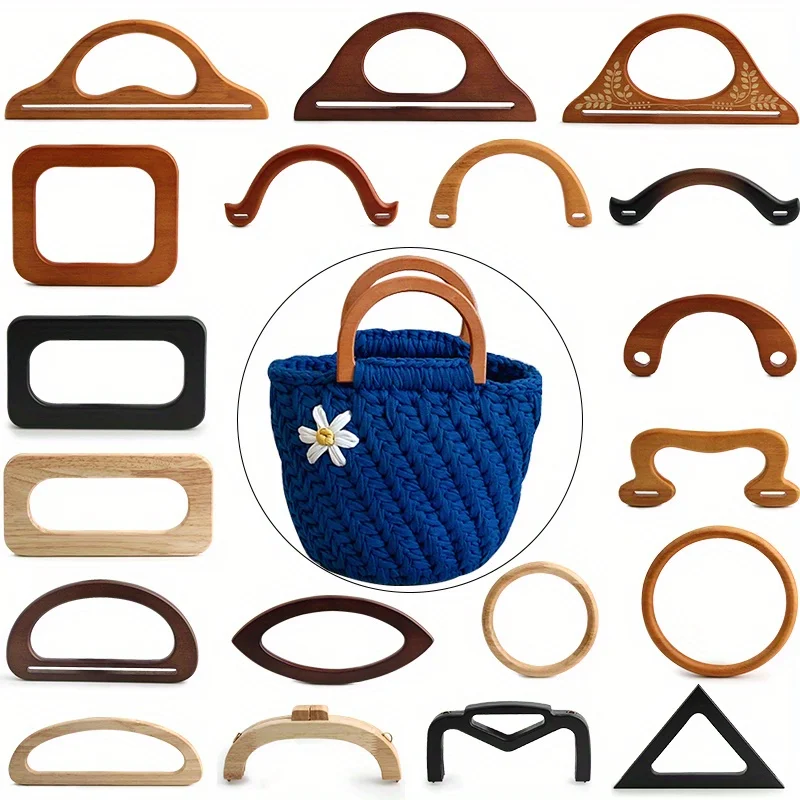 2PCS solid wood spliced square handles, oak woven handbag handles, beach bag solid wood rectangular handles