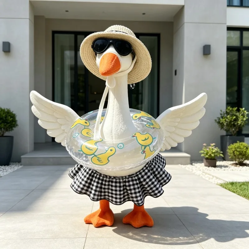 Beach Style Beach Straw Hat Sunglasses Swimming Ring Skirt Set Outdoor Decorative Props Summer 7-inch Goose Statue Clothes