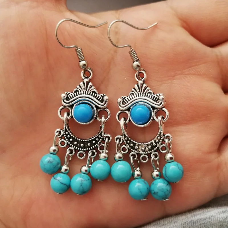 Hot Selling Vintage Ethnic Jewelry Tibetan Silver Turquoise & Red Coral Dangle/Drop Earrings Apply Any Occasion