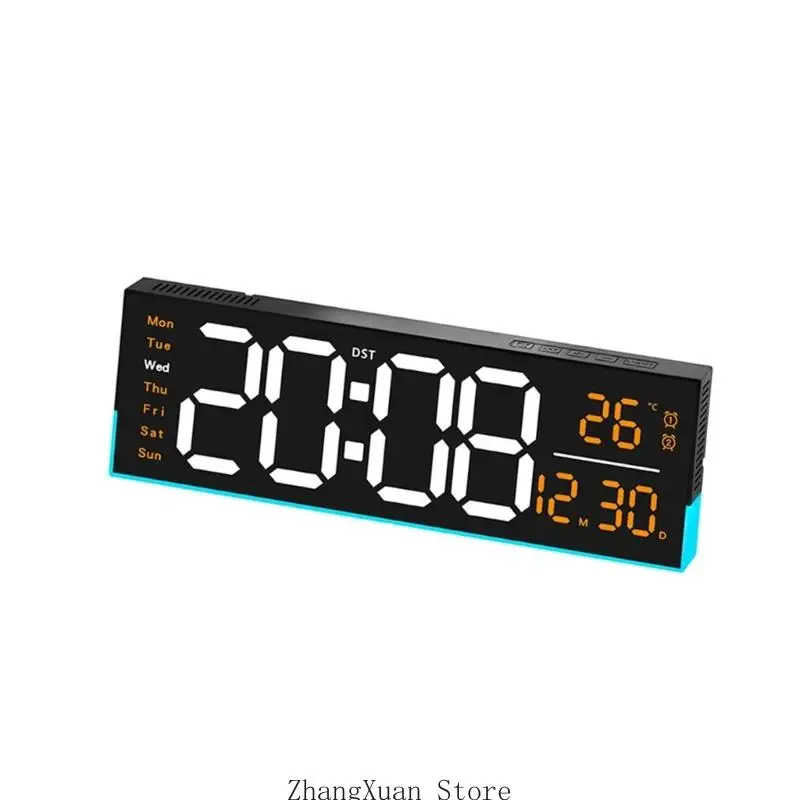 Large LED Digital Wall Clock with Brightness Adjustment and Temperature Readout 3XUF