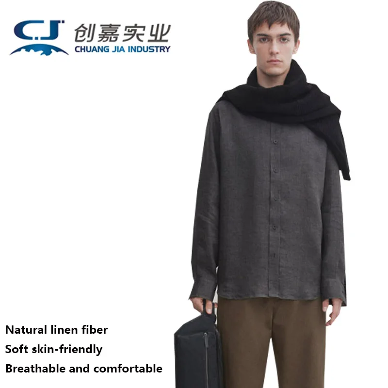 

Linen Spring and Summer Men's Long-sleeved Shirt Grey Elegant and Simple Shirt Fresh and Breathable Youth Fashion Men's Wear