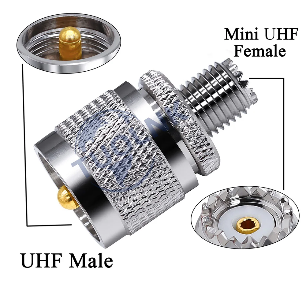 Złącze koncentryczne Mini UHF żeńskie do UHF męskie PL259 Wtyk męski UHF do gniazda żeńskiego Mini UHF Adapter koncentryczny RF do kabla koncentrycznego 2szt.