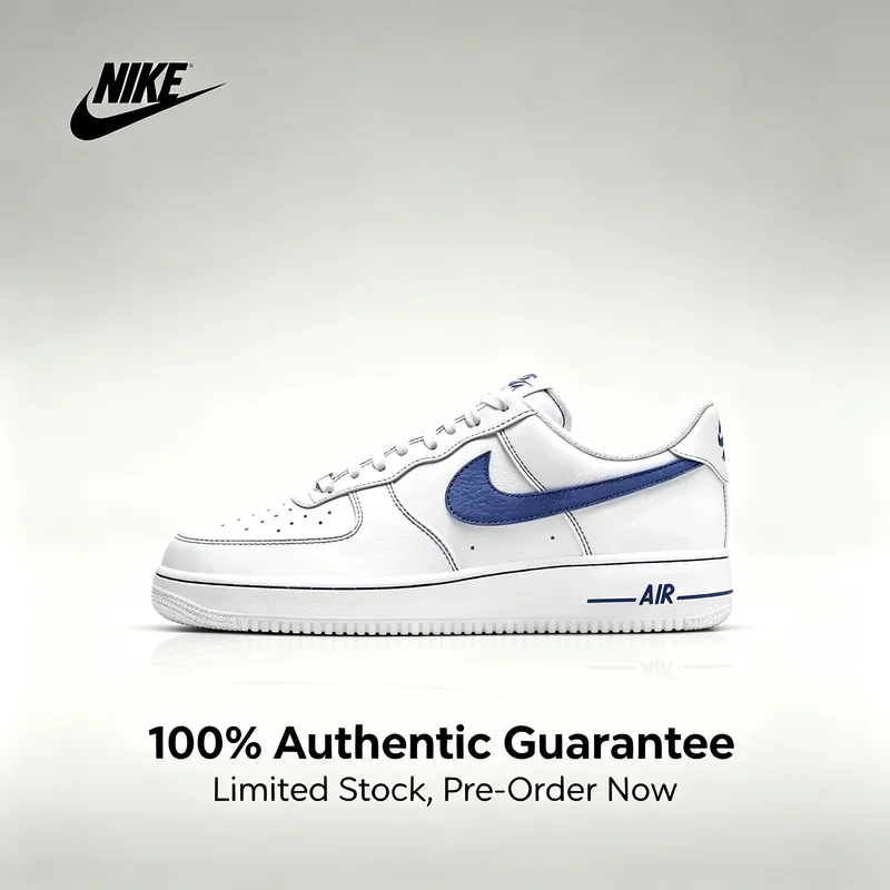 Nike Authentic Air Force 1 Low Leather Comfortable Versatile Thin Sole Low-Top Sneakers Men's White and Blue HQ2037-100