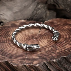 Men Nordic Viking Dragon Bracelet Double Headed Stainless Steel Male Punk Personality Bracelet Wristband Ornament For Boyfriend