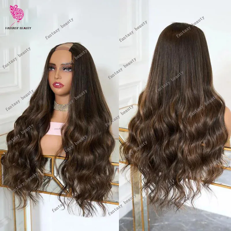 

Highlight Chestnut Blonde V Part Wig 100% Human Hair Loose Wave Dark Chocolate Ash Brown U Shape Half Wig Full End Made End 30'