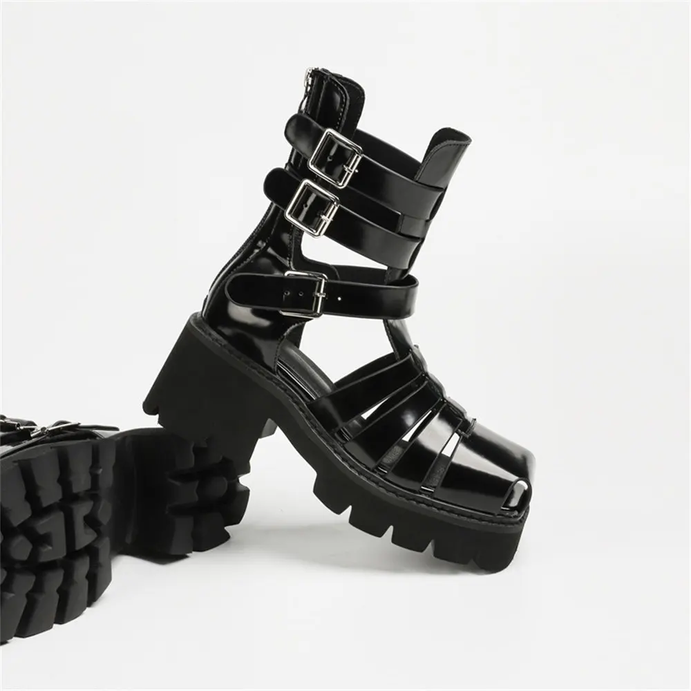 Schwarze Gladiator-Sandalen der Marke 2025 für Damen, Sommer, Freizeit, quadratischer Absatz, Plateau, große Größe 43_voghion.com