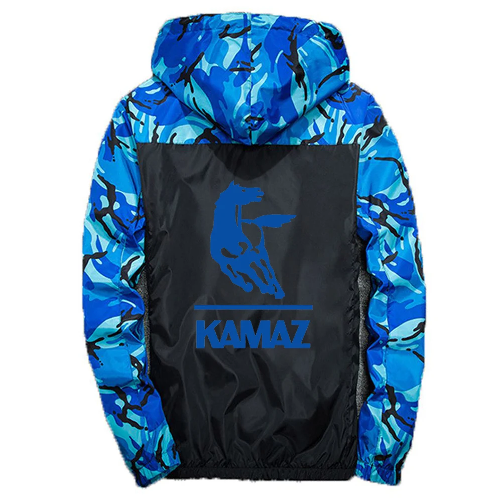 Sudadera con capucha y estampado Kamaz para hombre, chaqueta informal de manga larga con costuras de camuflaje, estilo Harajuku, a la moda, novedad de 2023